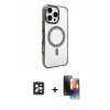 MARSİLYAN™- iPhone 16 Pro Max Kılıf Doruk Doku Özel Seri - Siyah 3D Antistatik Mat Seramik Nano Ekran Koruyucu + PVD Metal Kamera Lens - SH