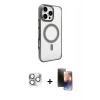MARSİLYAN™- iPhone 16 Pro Max Kılıf Doruk Doku Özel Seri - Siyah 3D Antistatik Mat Seramik Nano Ekran Koruyucu + Pers Alüminyum Kamera Lens - GS