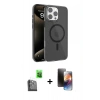 MARSİLYAN™- iPhone 16 Pro Max Kılıf Doruk Doku Özel Seri - Siyah 3D Antistatik Mat Seramik Nano Ekran Koruyucu + Raze Metal Kamera Lens - SH