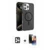 MARSİLYAN™- iPhone 16 Pro Max Kılıf Doruk Doku Özel Seri - Siyah 3D Antistatik Mat Seramik Nano Ekran Koruyucu + PVD Metal Kamera Lens - GD