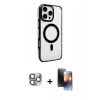 MARSİLYAN™- iPhone 16 Pro Max Kılıf Doruk Doku Özel Seri - Siyah 3D Antistatik Mat Seramik Nano Ekran Koruyucu + Pers Alüminyum Kamera Lens - GI