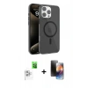 MARSİLYAN™- iPhone 16 Pro Max Kılıf Doruk Doku Özel Seri - Siyah 3D Antistatik Mat Seramik Nano Ekran Koruyucu + Beyaz Raze Metal Kamera Lens