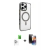 MARSİLYAN™- iPhone 16 Pro Max Kılıf Doruk Doku Özel Seri - Siyah 3D Antistatik Mat Seramik Nano Ekran Koruyucu + Beyaz Raze Metal Kamera Lens