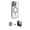 MARSİLYAN™- iPhone 16 Pro Max Kılıf Doruk Doku Özel Seri - Siyah 3D Antistatik Mat Seramik Nano Ekran Koruyucu + PVD Metal Kamera Lens - GD
