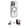 MARSİLYAN™- iPhone 16 Pro Max Kılıf Doruk Doku Özel Seri - Siyah 3D Antistatik Mat Seramik Nano Ekran Koruyucu + Titanyum Gri Bilvis Titan Kamera Lens