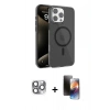 MARSİLYAN™- iPhone 16 Pro Max Kılıf Doruk Doku Özel Seri - Siyah 3D Antistatik Mat Seramik Nano Ekran Koruyucu + Pers Alüminyum Kamera Lens - GI