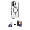 MARSİLYAN™- iPhone 16 Pro Max Kılıf Doruk Doku Özel Seri - Siyah 3D Antistatik Mat Seramik Nano Ekran Koruyucu + Bilvis Titan Kamera Lens - GS