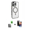 MARSİLYAN™- iPhone 16 Pro Max Kılıf Doruk Doku Özel Seri - Siyah 3D Antistatik Mat Seramik Nano Ekran Koruyucu + Raze Metal Kamera Lens - SH
