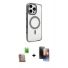 MARSİLYAN™- iPhone 16 Pro Max Kılıf Doruk Doku Özel Seri - Siyah 3D Antistatik Mat Seramik Nano Ekran Koruyucu + Çöl Titanyum Raze Metal Kamera Lens