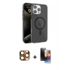MARSİLYAN™- iPhone 16 Pro Max Kılıf Doruk Doku Özel Seri - Siyah 3D Antistatik Mat Seramik Nano Ekran Koruyucu + Pers Alüminyum Kamera Lens - CLTM