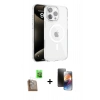 MARSİLYAN™- iPhone 16 Pro Max Kılıf Doruk Doku Özel Seri - Siyah 3D Antistatik Mat Seramik Nano Ekran Koruyucu + Çöl Titanyum Raze Metal Kamera Lens