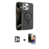 MARSİLYAN™- iPhone 16 Pro Max Kılıf Doruk Doku Özel Seri - Siyah 3D Antistatik Mat Seramik Nano Ekran Koruyucu + PVD Metal Kamera Lens - GS