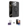 MARSİLYAN™- iPhone 16 Pro Max Kılıf Doruk Doku Özel Seri - Siyah 3D Antistatik Mat Seramik Nano Ekran Koruyucu + Bilvis Titan Kamera Lens - SH