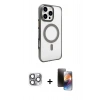 MARSİLYAN™- iPhone 16 Pro Max Kılıf Doruk Doku Özel Seri - Siyah 3D Antistatik Mat Seramik Nano Ekran Koruyucu + Pers Alüminyum Kamera Lens - GI