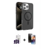 MARSİLYAN™- iPhone 16 Pro Max Kılıf Doruk Doku Özel Seri - Siyah 3D Antistatik Mat Seramik Nano Ekran Koruyucu + Bilvis Titan Kamera Lens - GS