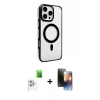 MARSİLYAN™- iPhone 16 Pro Max Kılıf Doruk Doku Özel Seri - Siyah 3D Antistatik Mat Seramik Nano Ekran Koruyucu + Beyaz Raze Metal Kamera Lens