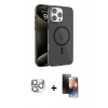 MARSİLYAN™- iPhone 16 Pro Max Kılıf Doruk Doku Özel Seri - Siyah 3D Antistatik Mat Seramik Nano Ekran Koruyucu + Pers Alüminyum Kamera Lens - GS