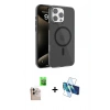 MARSİLYAN™- iPhone 16 Pro Max Kılıf Doruk Doku Özel Seri - Siyah 3D Antistatik Seramik Nano Ekran Koruyucu + Raze Metal Kamera Lens - NLGY