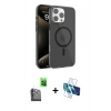 MARSİLYAN™- iPhone 16 Pro Max Kılıf Doruk Doku Özel Seri - Siyah 3D Antistatik Seramik Nano Ekran Koruyucu + Siyah Raze Metal Kamera Lens