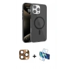 MARSİLYAN™- iPhone 16 Pro Max Kılıf Doruk Doku Özel Seri - Siyah 3D Antistatik Seramik Nano Ekran Koruyucu + Pers Alüminyum Kamera Lens - CLTM