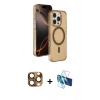 MARSİLYAN™- iPhone 16 Pro Max Kılıf Doruk Doku Özel Seri - Siyah 3D Antistatik Seramik Nano Ekran Koruyucu + Pers Alüminyum Kamera Lens - CLTM