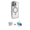MARSİLYAN™- iPhone 16 Pro Max Kılıf Doruk Doku Özel Seri - Siyah 3D Antistatik Seramik Nano Ekran Koruyucu + Pers Alüminyum Kamera Lens - GS