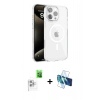 MARSİLYAN™- iPhone 16 Pro Max Kılıf Doruk Doku Özel Seri - Siyah 3D Antistatik Seramik Nano Ekran Koruyucu + Beyaz Raze Metal Kamera Lens