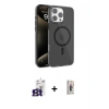 MARSİLYAN™- iPhone 16 Pro Max Kılıf Doruk Doku Özel Seri - Siyah Bilvis 3D Cam Ekran Koruyucu + Bilvis Titan Kamera Lens - TMGI