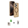 MARSİLYAN™- iPhone 16 Pro Max Kılıf Doruk Doku Özel Seri - Siyah Bilvis 3D Cam Ekran Koruyucu + Natural Grey Raze Metal Kamera Lens