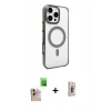 MARSİLYAN™- iPhone 16 Pro Max Kılıf Doruk Doku Özel Seri - Siyah Bilvis 3D Cam Ekran Koruyucu + Natural Grey Raze Metal Kamera Lens