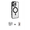 MARSİLYAN™- iPhone 16 Pro Max Kılıf Doruk Doku Özel Seri - Siyah Bilvis 3D Cam Ekran Koruyucu + Pers Alüminyum Kamera Lens - GS