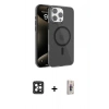 MARSİLYAN™- iPhone 16 Pro Max Kılıf Doruk Doku Özel Seri - Siyah Bilvis 3D Cam Ekran Koruyucu + Siyah PVD Metal Kamera Lens