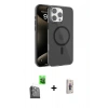 MARSİLYAN™- iPhone 16 Pro Max Kılıf Doruk Doku Özel Seri - Siyah Bilvis 3D Cam Ekran Koruyucu + Raze Metal Kamera Lens - SH