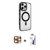 MARSİLYAN™- iPhone 16 Pro Max Kılıf Doruk Doku Özel Seri - Siyah Bilvis 3X AR Hayalet Cam Ekran Koruyucu + Pers Alüminyum Kamera Lens - CLTM