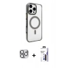 MARSİLYAN™- iPhone 16 Pro Max Kılıf Doruk Doku Özel Seri - Siyah Bilvis 3X AR Hayalet Cam Ekran Koruyucu + Pers Alüminyum Kamera Lens - GI
