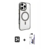 MARSİLYAN™- iPhone 16 Pro Max Kılıf Doruk Doku Özel Seri - Siyah Bilvis 3X AR Hayalet Cam Ekran Koruyucu + PVD Metal Kamera Lens - SH
