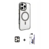 MARSİLYAN™- iPhone 16 Pro Max Kılıf Doruk Doku Özel Seri - Siyah Bilvis 3X AR Hayalet Cam Ekran Koruyucu + PVD Metal Kamera Lens - GD
