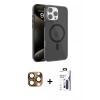 MARSİLYAN™- iPhone 16 Pro Max Kılıf Doruk Doku Özel Seri - Siyah Bilvis 3X AR Hayalet Cam Ekran Koruyucu + Pers Alüminyum Kamera Lens - CLTM