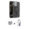 MARSİLYAN™- iPhone 16 Pro Max Kılıf Doruk Doku Özel Seri - Siyah Bilvis 3X AR Hayalet Cam Ekran Koruyucu + Pers Alüminyum Kamera Lens - GI