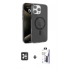 MARSİLYAN™- iPhone 16 Pro Max Kılıf Doruk Doku Özel Seri - Siyah Bilvis 3X AR Hayalet Cam Ekran Koruyucu + PVD Metal Kamera Lens - SH