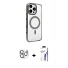 MARSİLYAN™- iPhone 16 Pro Max Kılıf Doruk Doku Özel Seri - Siyah Bilvis 3X AR HD Cam Ekran Koruyucu + Pers Alüminyum Kamera Lens - GS