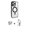 MARSİLYAN™- iPhone 16 Pro Max Kılıf Doruk Doku Özel Seri - Siyah Bilvis 3X AR HD Cam Ekran Koruyucu + Pers Alüminyum Kamera Lens - GS