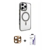 MARSİLYAN™- iPhone 16 Pro Max Kılıf Doruk Doku Özel Seri - Siyah Bilvis 3X AR HD Cam Ekran Koruyucu + Pers Alüminyum Kamera Lens - CLTM