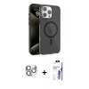 MARSİLYAN™- iPhone 16 Pro Max Kılıf Doruk Doku Özel Seri - Siyah Bilvis 3X AR HD Cam Ekran Koruyucu + Pers Alüminyum Kamera Lens - GS