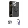 MARSİLYAN™- iPhone 16 Pro Max Kılıf Doruk Doku Özel Seri - Siyah Bilvis 3X AR HD Cam Ekran Koruyucu + Pers Alüminyum Kamera Lens - GI