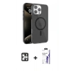 MARSİLYAN™- iPhone 16 Pro Max Kılıf Doruk Doku Özel Seri - Siyah Bilvis 3X AR HD Cam Ekran Koruyucu + PVD Metal Kamera Lens - GS