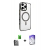 MARSİLYAN™- iPhone 16 Pro Max Kılıf Doruk Doku Özel Seri - Siyah Bilvis 5in1 3D Magic Cam Ekran Koruyucu + Raze Metal Kamera Lens - SH