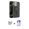 MARSİLYAN™- iPhone 16 Pro Max Kılıf Doruk Doku Özel Seri - Siyah Bilvis 5in1 3D Magic Cam Ekran Koruyucu + Gümüş Pers Alüminyum Kamera Lens