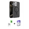 MARSİLYAN™- iPhone 16 Pro Max Kılıf Doruk Doku Özel Seri - Siyah Bilvis 5in1 3D Magic Cam Ekran Koruyucu + Raze Metal Kamera Lens - BZ