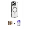 MARSİLYAN™- iPhone 16 Pro Max Kılıf Doruk Doku Özel Seri - Siyah Bilvis 5in1 3D Magic Cam Ekran Koruyucu + Pers Alüminyum Kamera Lens - CLTM